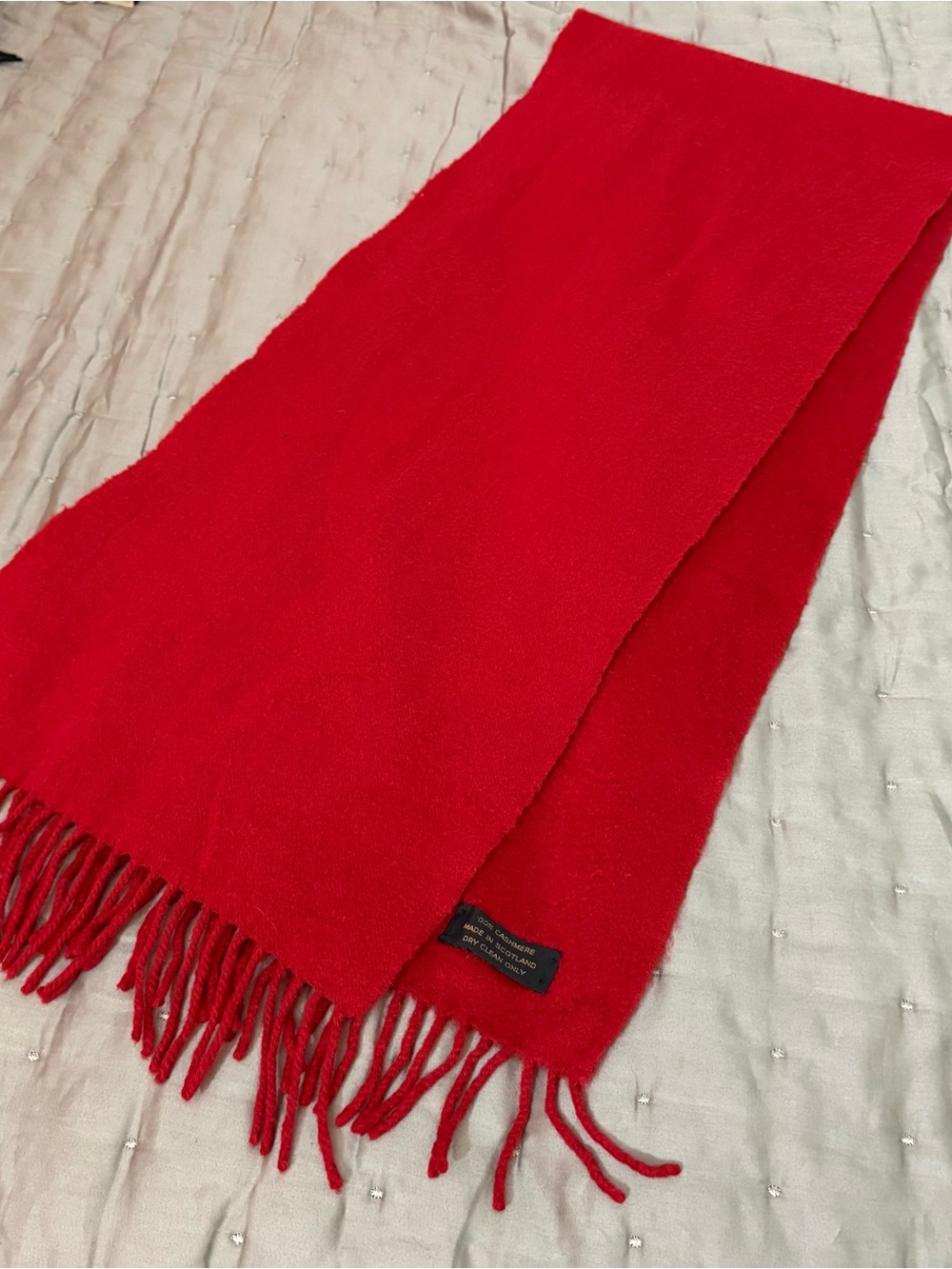 Cashmere Vibrant Red Fringe Scarf, 52x12